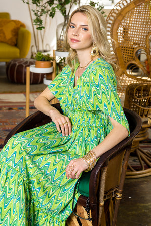 Print Wing Sleeve Dress