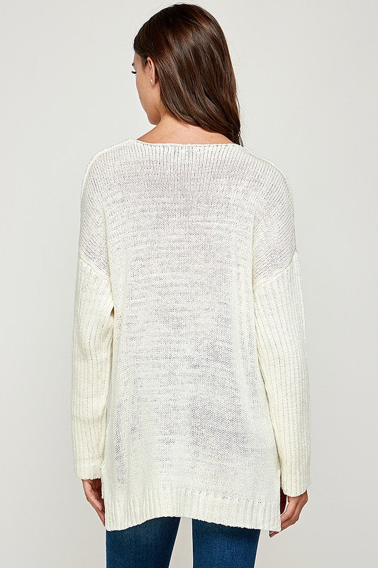 DISTRESSED LOOSE FIT CASUAL SWEATER KNIT TOP