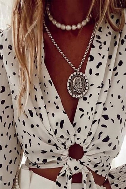 Animal print pattern O ring knotted front top