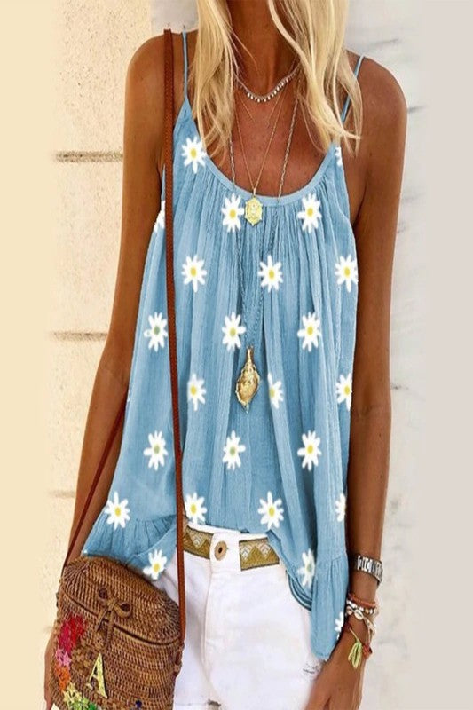 Daisy floral print casual tank top