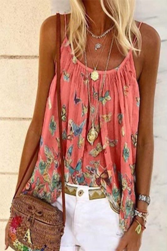 Butterfly print casual tank top