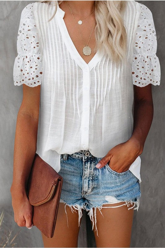 Casual Lace petal sleeve solid summer top