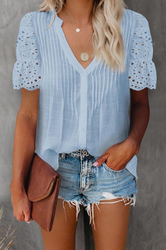 Casual Lace petal sleeve solid summer top
