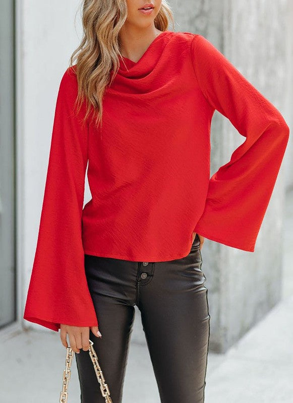 COWL NECK BLOUSE WITH BACK NECK TIE