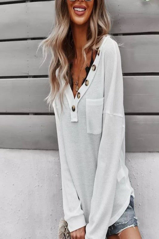 Long Sleeve V Neck Solid Top