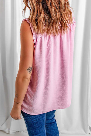 Ruffle Button Cap Sleeve Tank Top