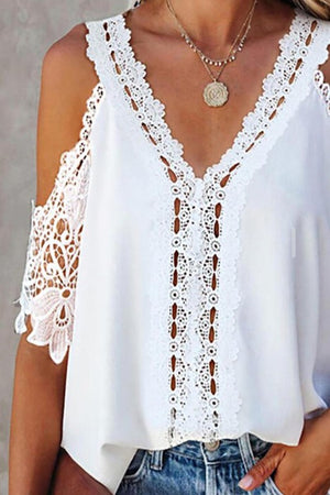 Lace Cold Shoulder Sleeve Casual Blouses