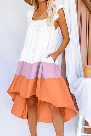 High Low Tiered Color Block Dress