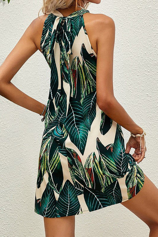 Tropical Print Back Tie Dress