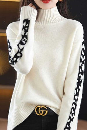 Leopard Knit Turtleneck Sweater
