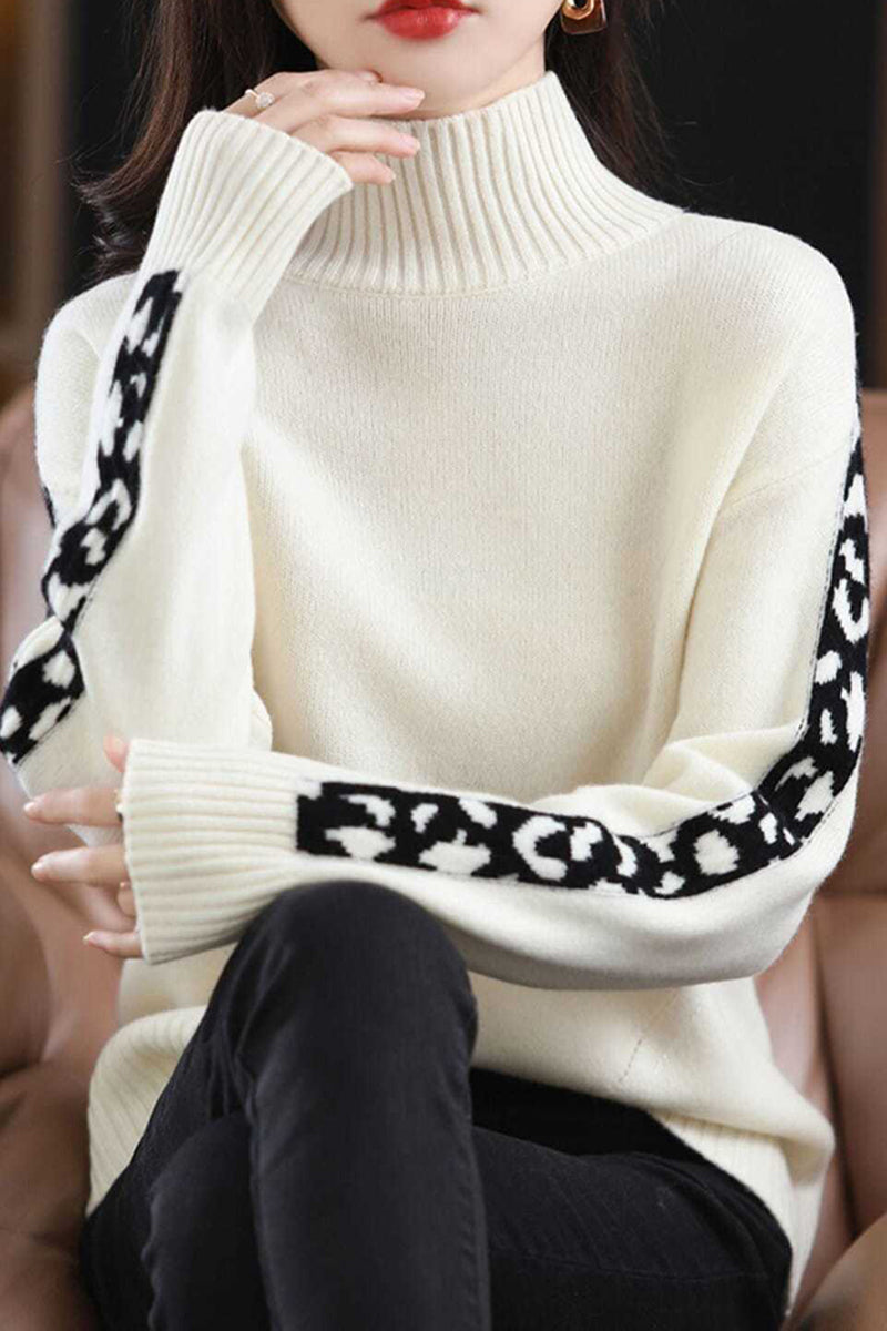 Leopard Knit Turtleneck Sweater